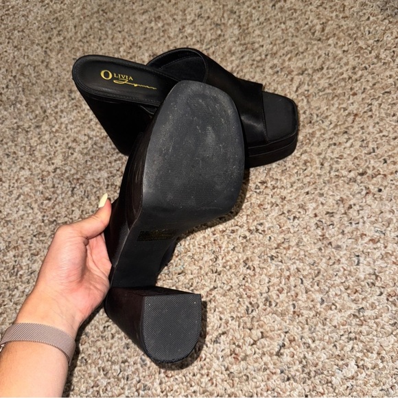 Platform Chunky Satin Black Mules Heels 9 - Picture 5 of 9